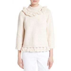 kate spade Cream Turtleneck Sweater with Ruffle Accents